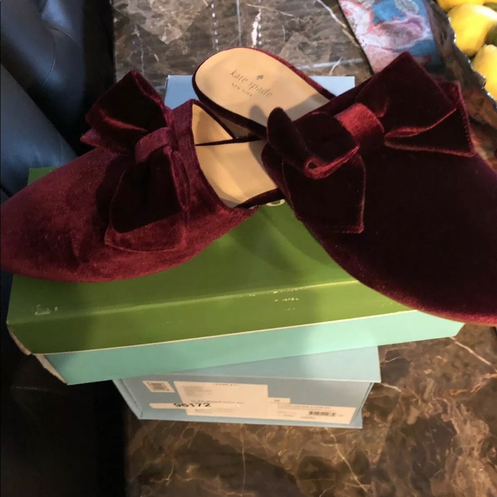 Brand New Kate Spade Burgundy Velvet Mules Size 11